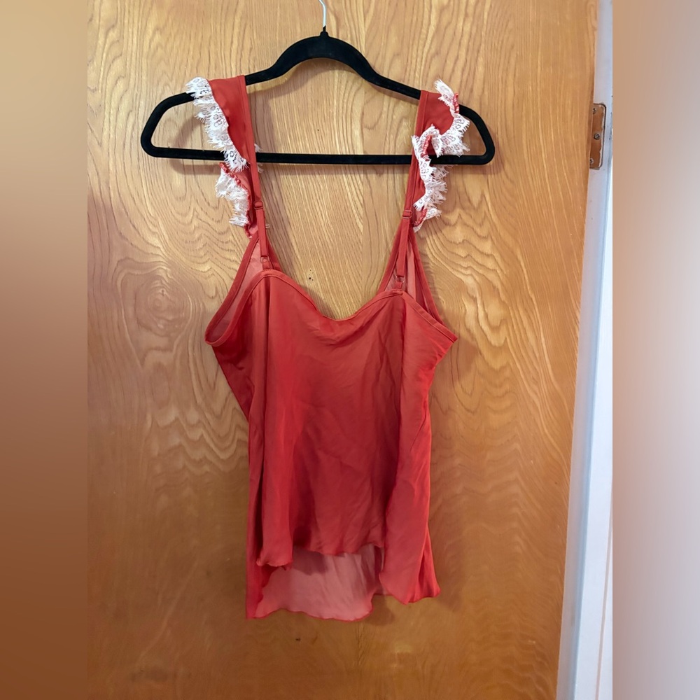 Free People Red Carnelian Camisole with Cream Ruffle Straps L - Picture 10 of 11